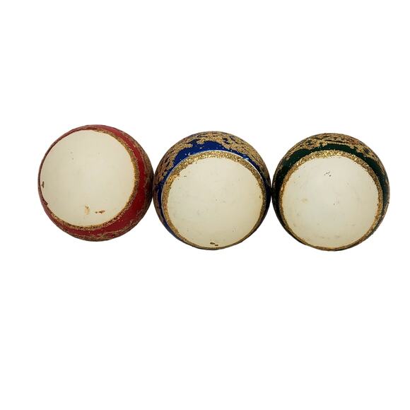 Pyramid Ornaments Rauch Satin Sheen Blue Red and Green 2.25" Vtg Lot of 3 - Picture 8 of 9